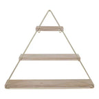 Scaffale da parete a tre ripiani in legno e metallo, triangolare, naturale/oro