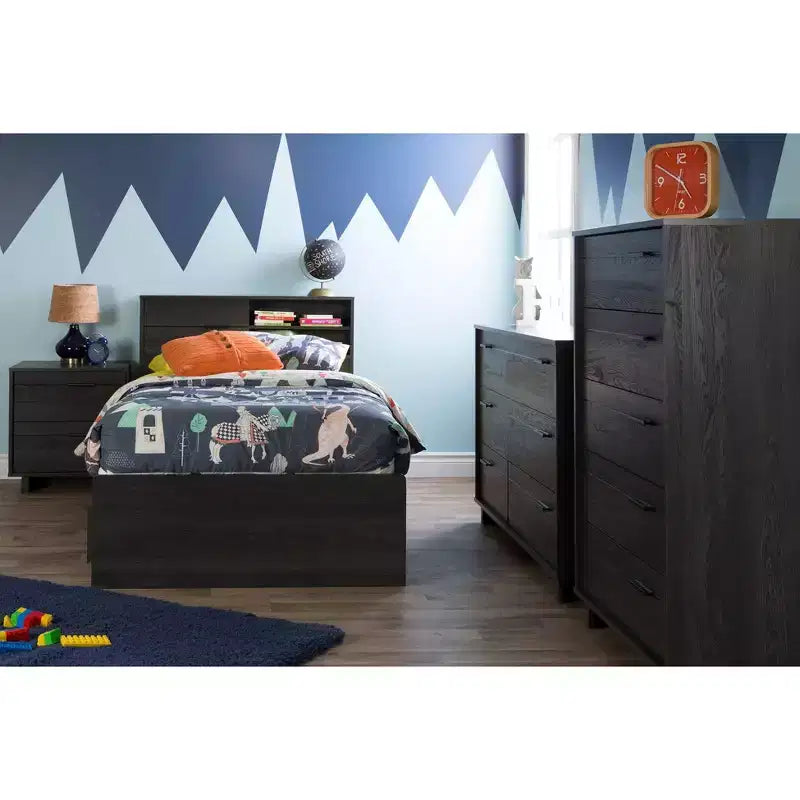 Testiera Twin per bambini con vani a giorno rovere grigio