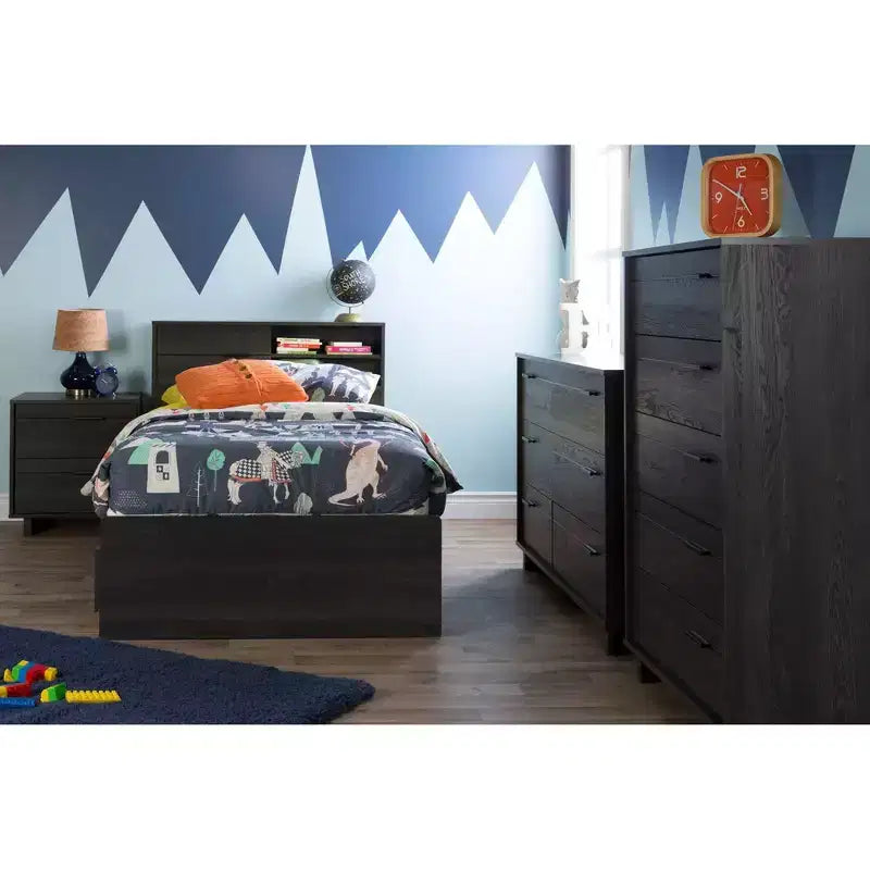 Testiera Twin per bambini con vani a giorno rovere grigio