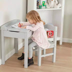 Scrivania e Sedia in Legno con Piano Sollevabile per Bambini - Grigio: Contenitore Integrato, Struttura in Legno