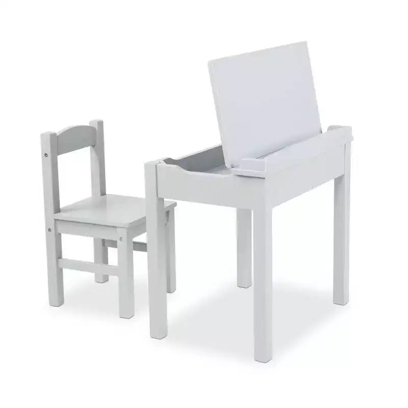 Scrivania e Sedia in Legno con Piano Sollevabile per Bambini - Grigio: Contenitore Integrato, Struttura in Legno