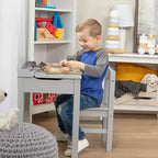 Scrivania e Sedia in Legno con Piano Sollevabile per Bambini - Grigio: Contenitore Integrato, Struttura in Legno