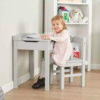 Scrivania e Sedia in Legno con Piano Sollevabile per Bambini - Grigio: Contenitore Integrato, Struttura in Legno