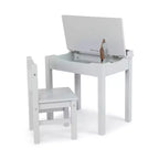 Scrivania e Sedia in Legno con Piano Sollevabile per Bambini - Grigio: Contenitore Integrato, Struttura in Legno