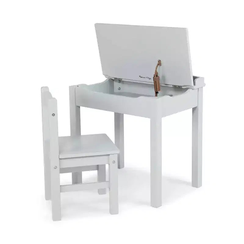 Scrivania e Sedia in Legno con Piano Sollevabile per Bambini - Grigio: Contenitore Integrato, Struttura in Legno