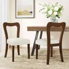 Set di 2 sedie da pranzo imbottite in legno di gomma con schienale aperto curvo beige/noce
