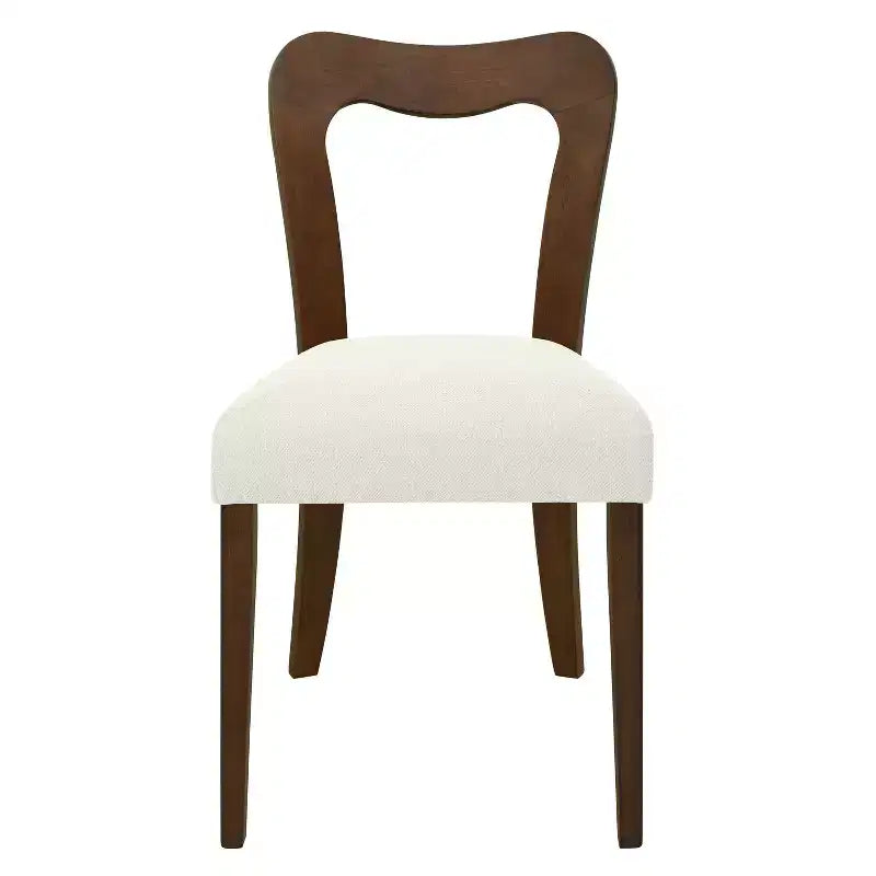 Set di 2 sedie da pranzo imbottite in legno di gomma con schienale aperto curvo beige/noce