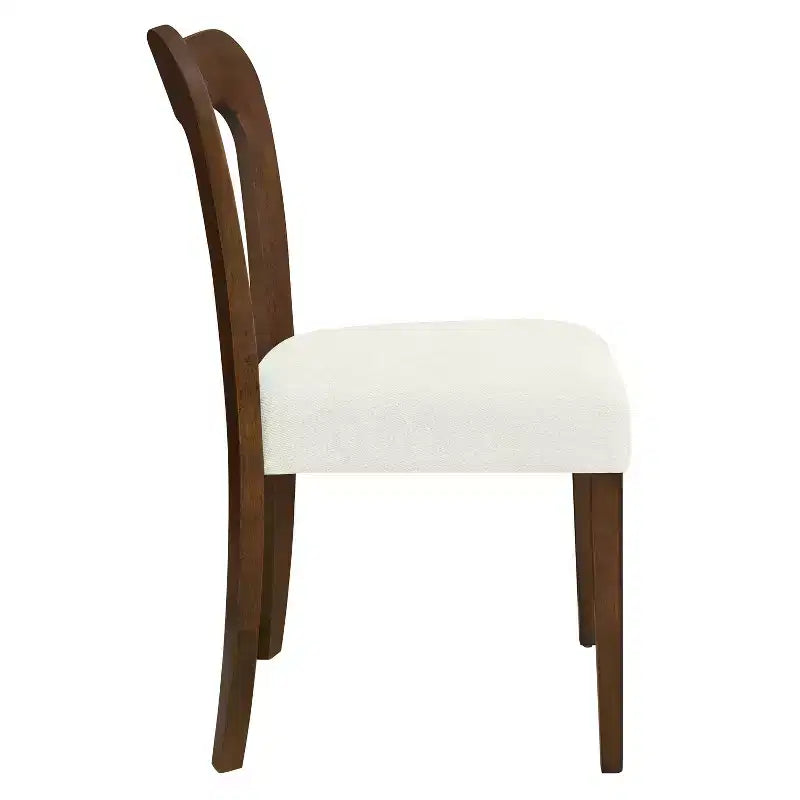 Set di 2 sedie da pranzo imbottite in legno di gomma con schienale aperto curvo beige/noce