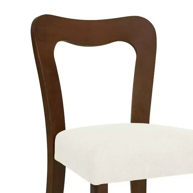 Set di 2 sedie da pranzo imbottite in legno di gomma con schienale aperto curvo beige/noce