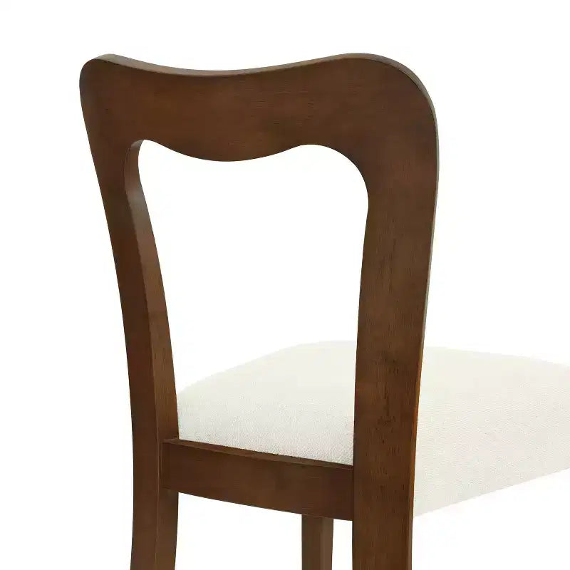 Set di 2 sedie da pranzo imbottite in legno di gomma con schienale aperto curvo beige/noce