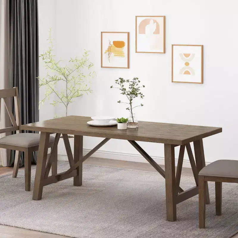 Tavolo da pranzo in legno stile rustico marrone antico