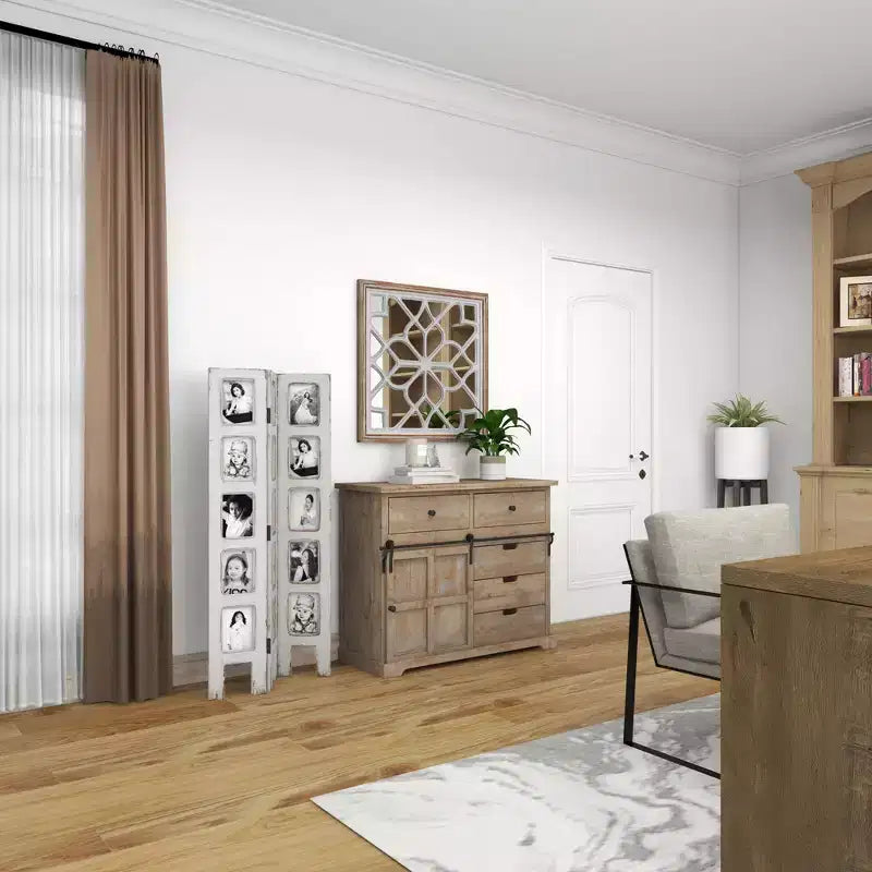 Paravento rettangolare in legno stile rustico bianco