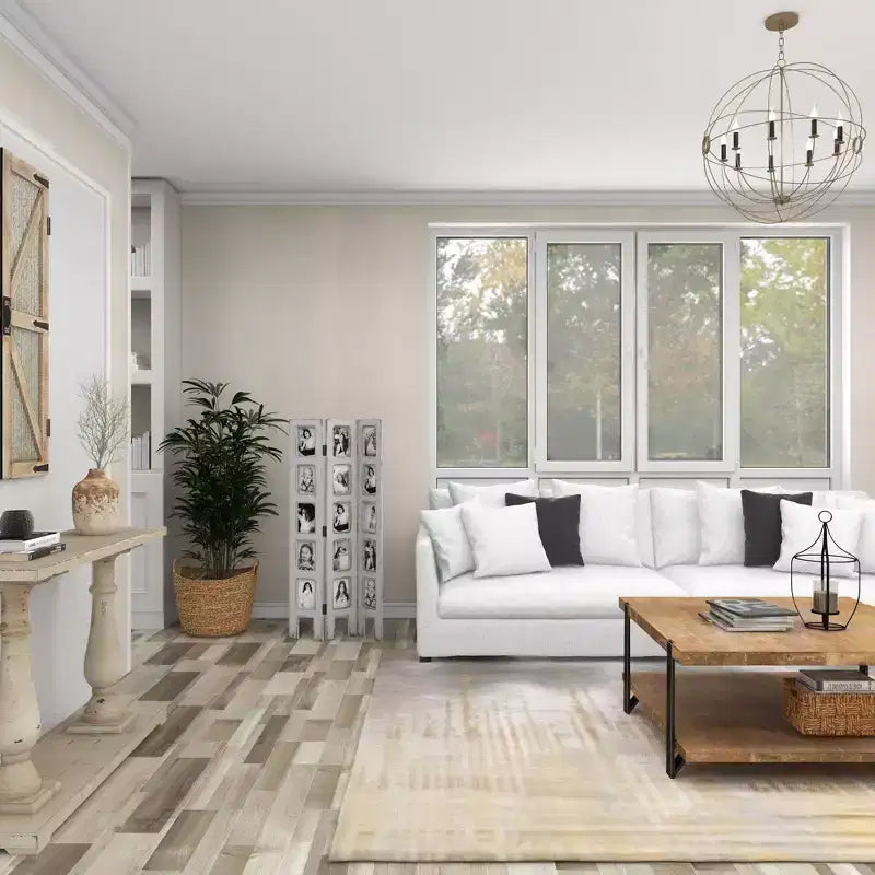 Paravento rettangolare in legno stile rustico bianco