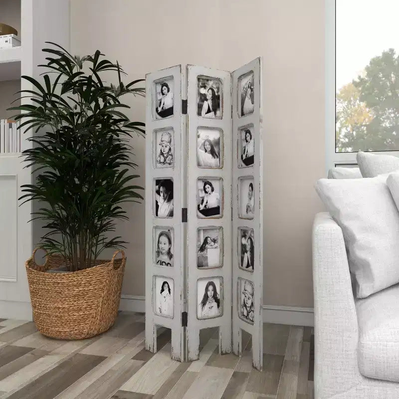Paravento rettangolare in legno stile rustico bianco