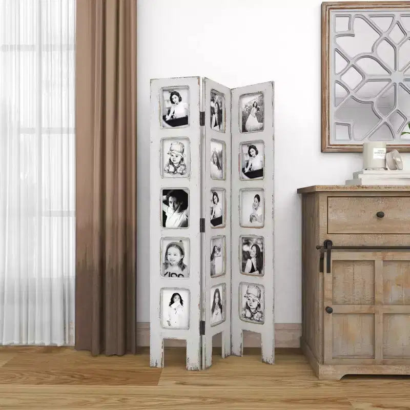 Paravento rettangolare in legno stile rustico bianco