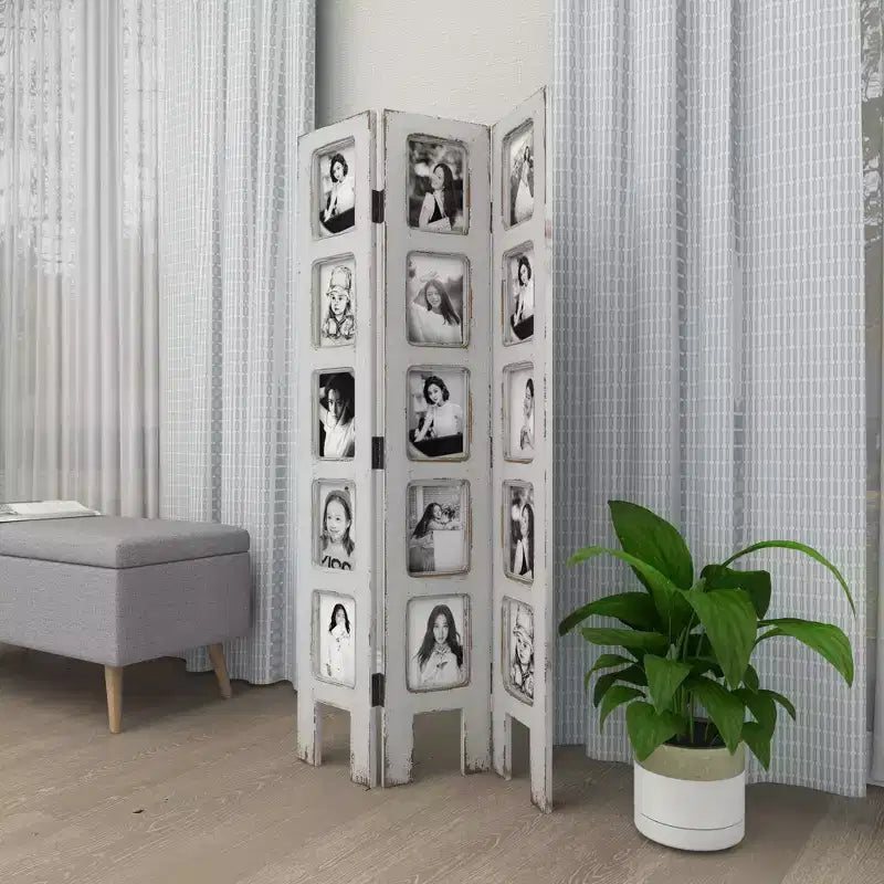 Paravento rettangolare in legno stile rustico bianco
