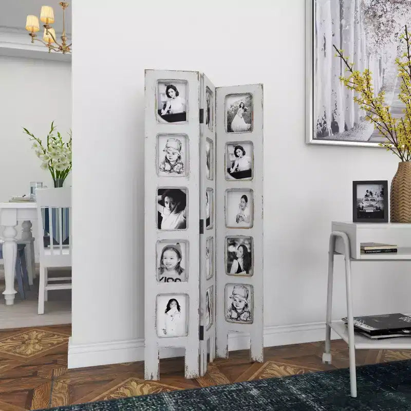 Paravento rettangolare in legno stile rustico bianco