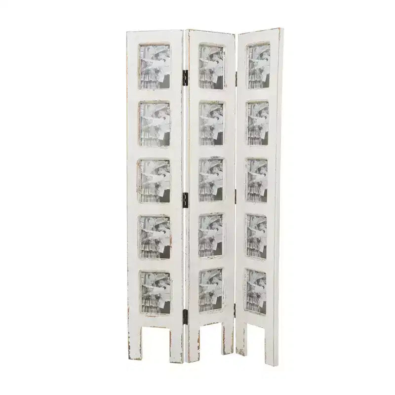 Paravento rettangolare in legno stile rustico bianco