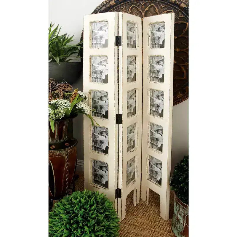 Paravento rettangolare in legno stile rustico bianco