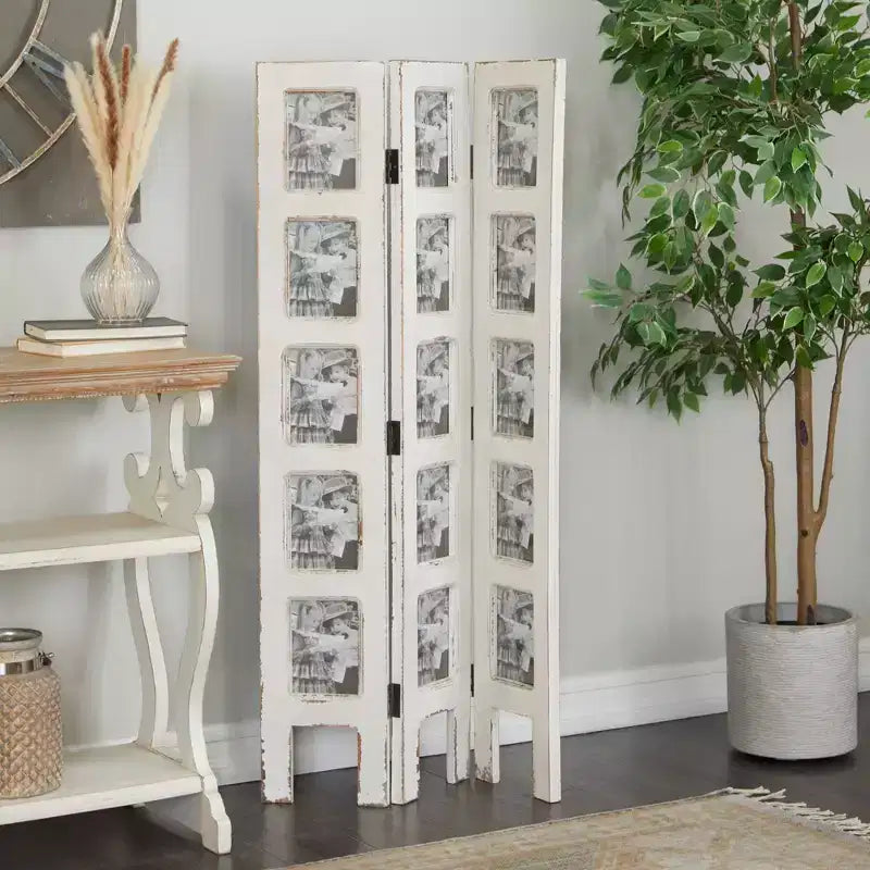 Paravento rettangolare in legno stile rustico bianco