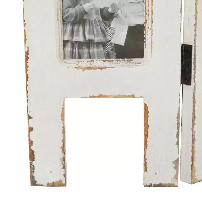 Paravento rettangolare in legno stile rustico bianco