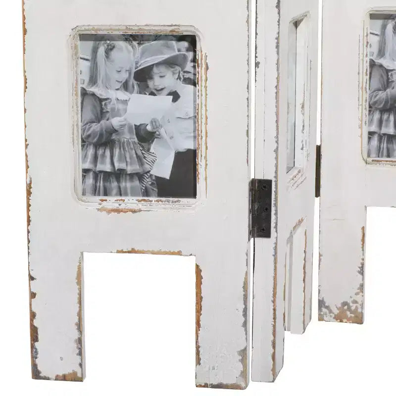 Paravento rettangolare in legno stile rustico bianco