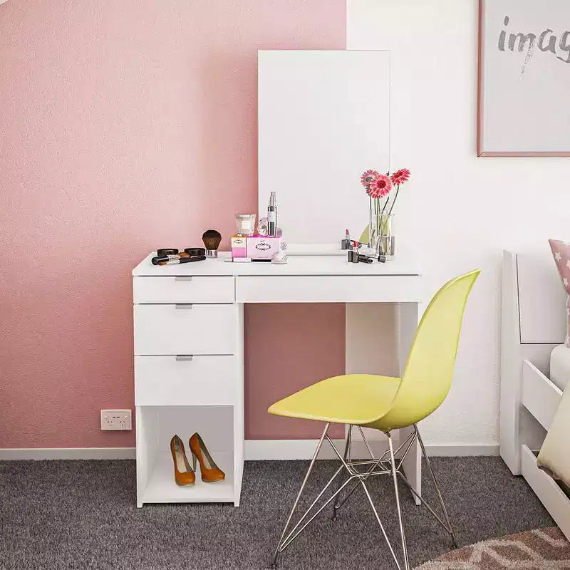 Toeletta con Specchio Bianco: Moderna Scrivania da Trucco, Forma Rettangolare, Materiale in Legno