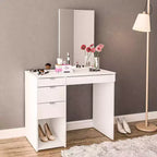Toeletta con Specchio Bianco: Moderna Scrivania da Trucco, Forma Rettangolare, Materiale in Legno