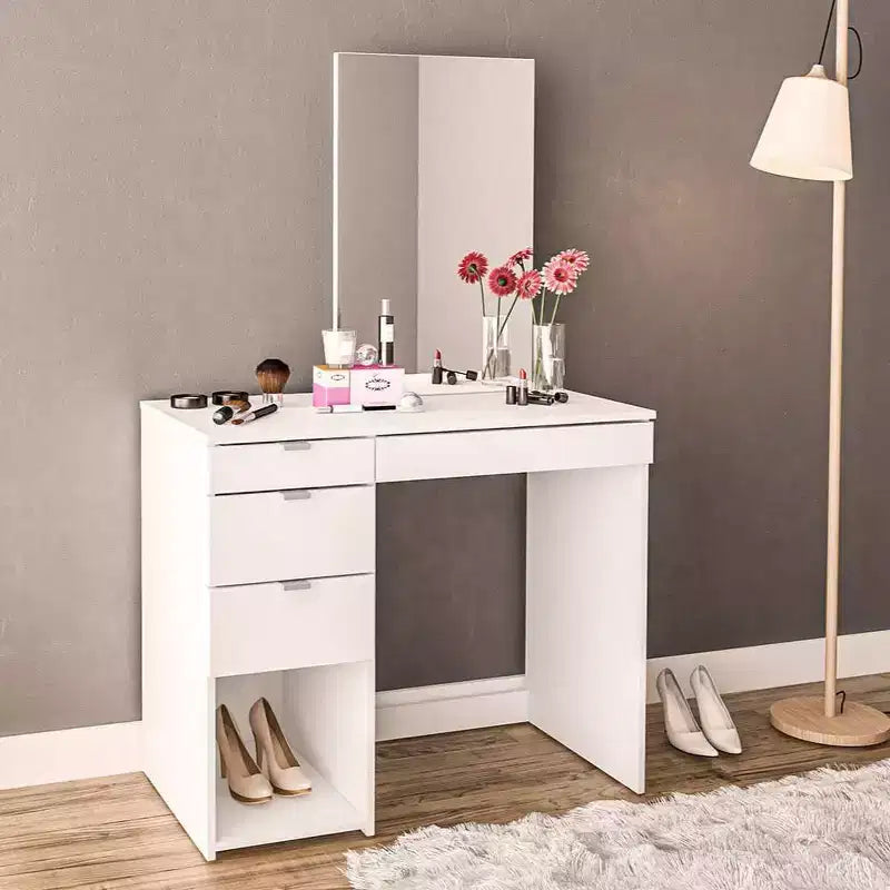 Toeletta con Specchio Bianco: Moderna Scrivania da Trucco, Forma Rettangolare, Materiale in Legno