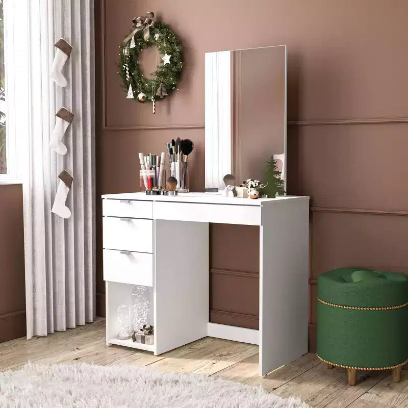 Toeletta con Specchio Bianco: Moderna Scrivania da Trucco, Forma Rettangolare, Materiale in Legno