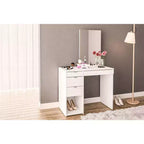 Toeletta con Specchio Bianco: Moderna Scrivania da Trucco, Forma Rettangolare, Materiale in Legno