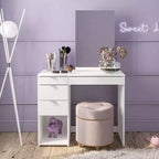 Toeletta con Specchio Bianco: Moderna Scrivania da Trucco, Forma Rettangolare, Materiale in Legno