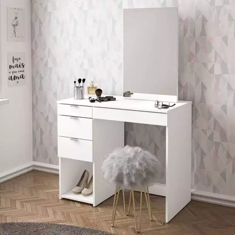 Toeletta con Specchio Bianco: Moderna Scrivania da Trucco, Forma Rettangolare, Materiale in Legno