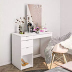 Toeletta con Specchio Bianco: Moderna Scrivania da Trucco, Forma Rettangolare, Materiale in Legno