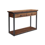 Tavolo Consolle Claremont in Legno Rustico con Due Cassetti e Ripiano Inferiore Marrone Scuro: Stile Industriale, Struttura in Metallo, Mobile Contenitore per Ingresso