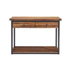 Tavolo Consolle Claremont in Legno Rustico con Due Cassetti e Ripiano Inferiore Marrone Scuro: Stile Industriale, Struttura in Metallo, Mobile Contenitore per Ingresso