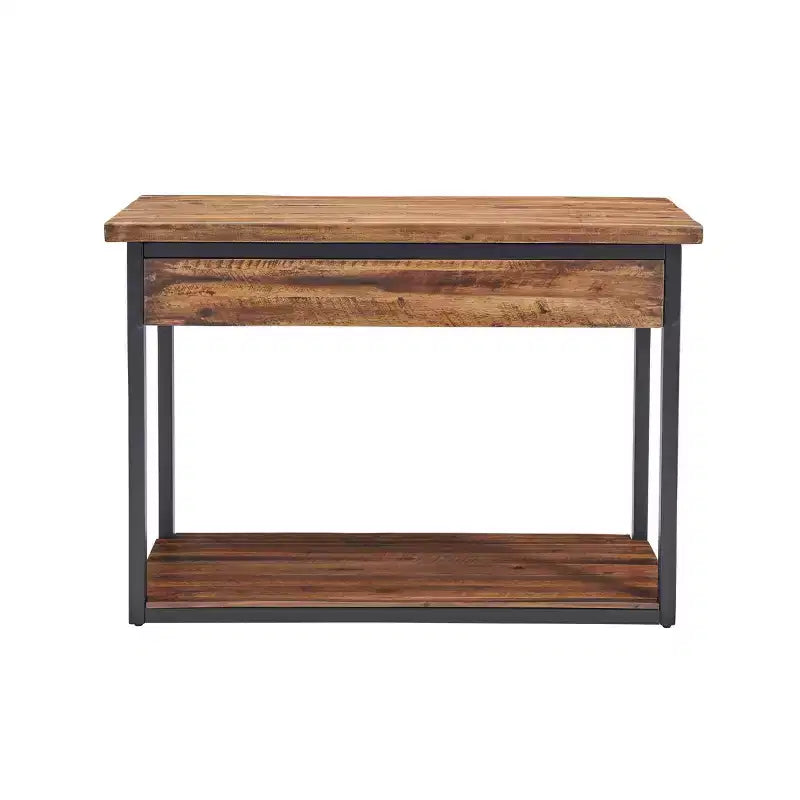 Tavolo Consolle Claremont in Legno Rustico con Due Cassetti e Ripiano Inferiore Marrone Scuro: Stile Industriale, Struttura in Metallo, Mobile Contenitore per Ingresso