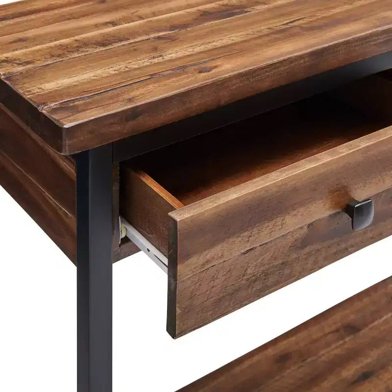 Tavolo Consolle Claremont in Legno Rustico con Due Cassetti e Ripiano Inferiore Marrone Scuro: Stile Industriale, Struttura in Metallo, Mobile Contenitore per Ingresso