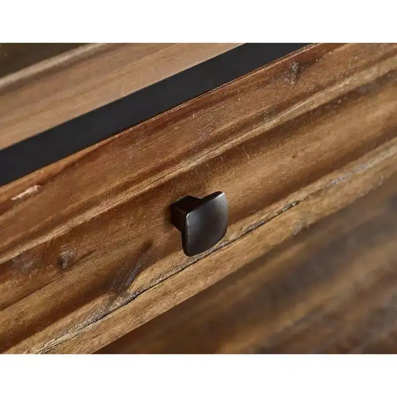 Tavolo Consolle Claremont in Legno Rustico con Due Cassetti e Ripiano Inferiore Marrone Scuro: Stile Industriale, Struttura in Metallo, Mobile Contenitore per Ingresso