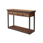 Tavolo Consolle Claremont in Legno Rustico con Due Cassetti e Ripiano Inferiore Marrone Scuro: Stile Industriale, Struttura in Metallo, Mobile Contenitore per Ingresso