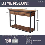 Tavolo Consolle Claremont in Legno Rustico con Due Cassetti e Ripiano Inferiore Marrone Scuro: Stile Industriale, Struttura in Metallo, Mobile Contenitore per Ingresso