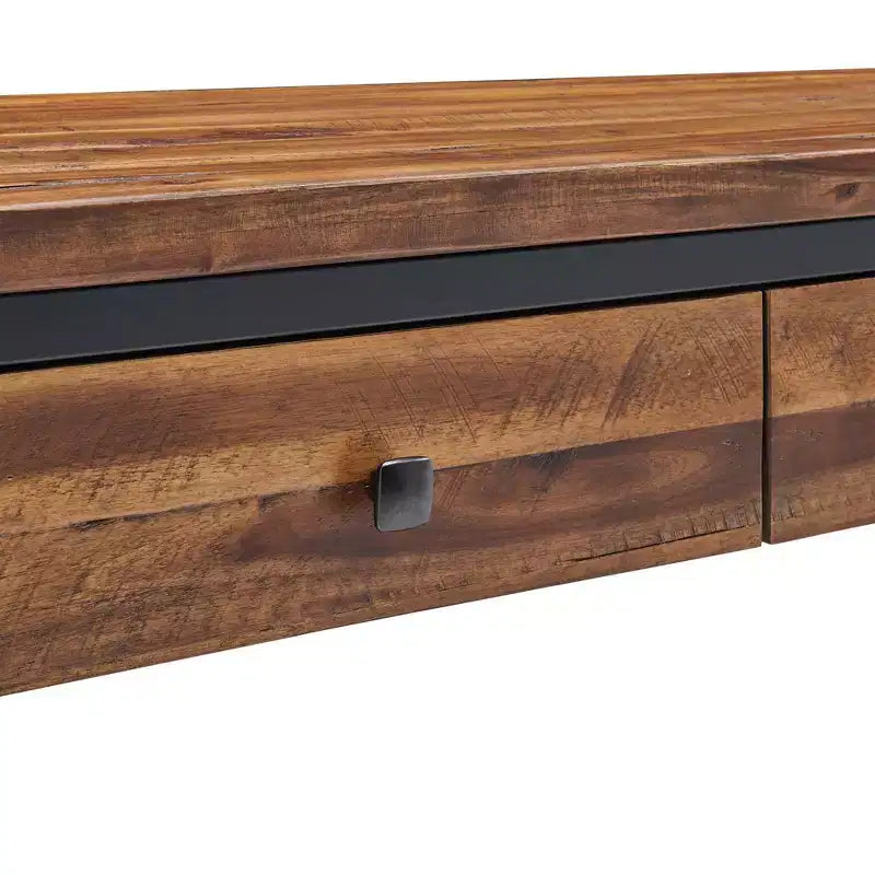 Tavolo Consolle Claremont in Legno Rustico con Due Cassetti e Ripiano Inferiore Marrone Scuro: Stile Industriale, Struttura in Metallo, Mobile Contenitore per Ingresso