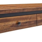 Tavolo Consolle Claremont in Legno Rustico con Due Cassetti e Ripiano Inferiore Marrone Scuro: Stile Industriale, Struttura in Metallo, Mobile Contenitore per Ingresso