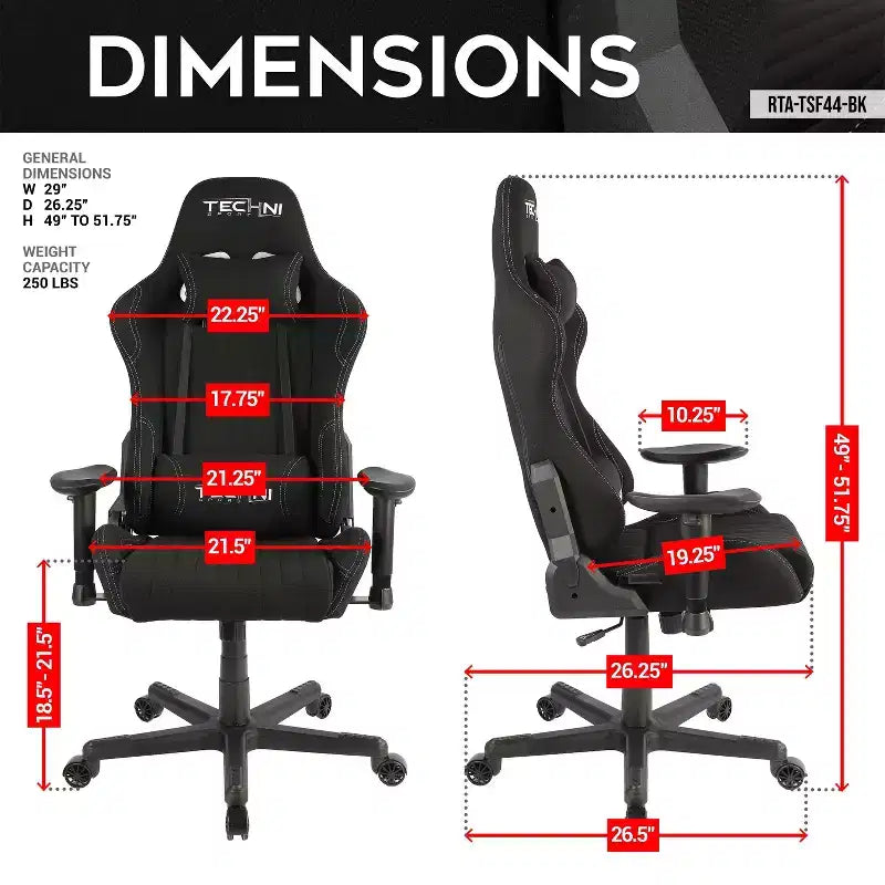 Sedia da gaming in tessuto ergonomica stile racer con schienale alto nera: Ufficio, Girevole, Supporto lombare