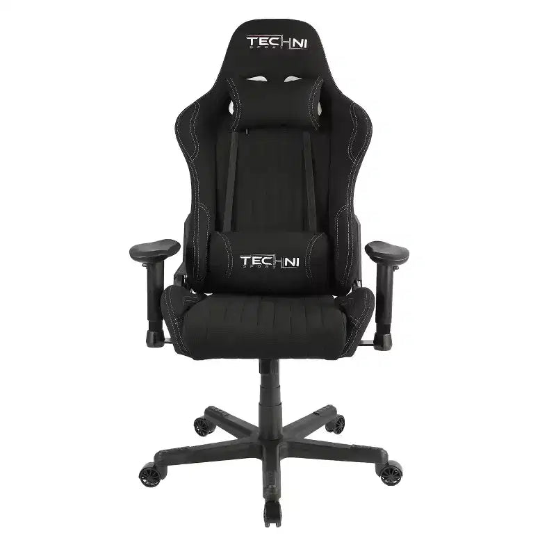 Sedia da gaming in tessuto ergonomica stile racer con schienale alto nera: Ufficio, Girevole, Supporto lombare