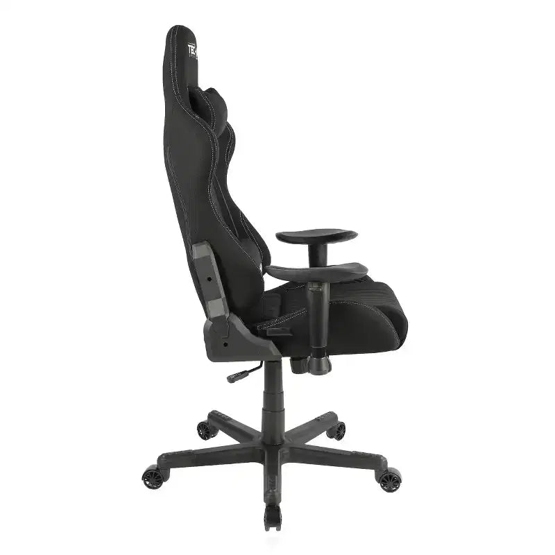 Sedia da gaming in tessuto ergonomica stile racer con schienale alto nera: Ufficio, Girevole, Supporto lombare