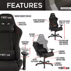 Sedia da gaming in tessuto ergonomica stile racer con schienale alto nera: Ufficio, Girevole, Supporto lombare