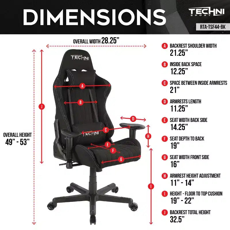 Sedia da gaming in tessuto ergonomica stile racer con schienale alto nera: Ufficio, Girevole, Supporto lombare