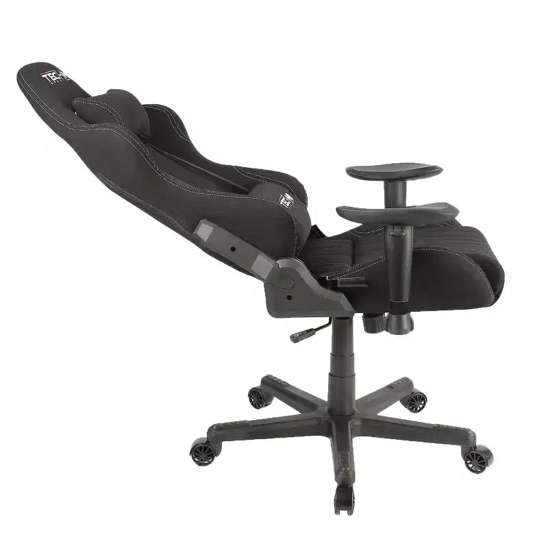 Sedia da gaming in tessuto ergonomica stile racer con schienale alto nera: Ufficio, Girevole, Supporto lombare