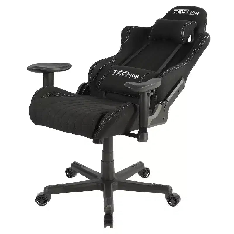 Sedia da gaming in tessuto ergonomica stile racer con schienale alto nera: Ufficio, Girevole, Supporto lombare